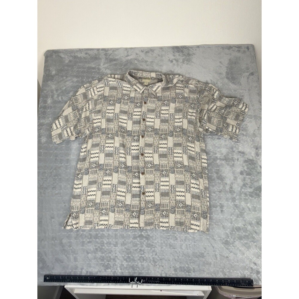 Joseph Feiss 3XLT 100% silk geometric camp shirt